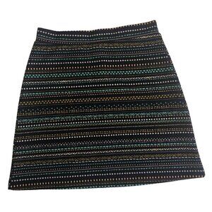 H&M Size XS Skirt Knit Skater Black Multi Color Tribal Print Short Stretch